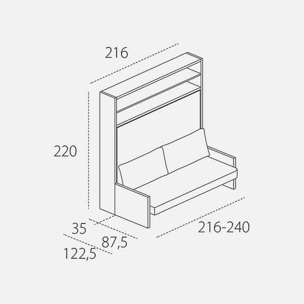 Dimension drawing of double wall bed Circe Sofa — drawing 1