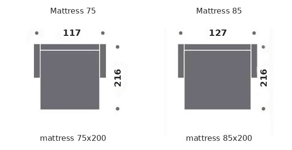 Dimension drawing of sofa bed Eiffel Mini — open bed