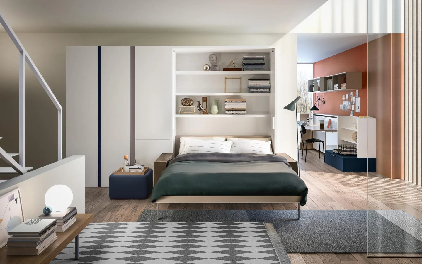 Penelope wall bed with sofa — bed open for sleeping