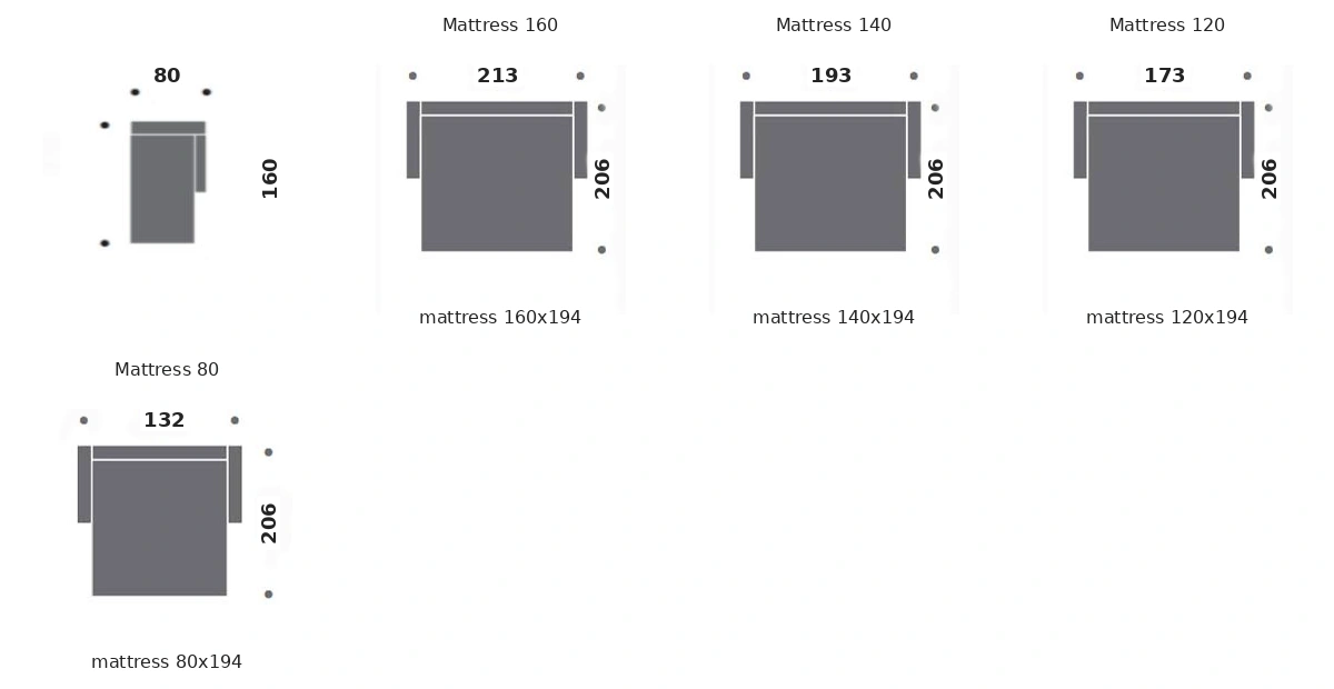 Dimension drawing of sofa bed Vogue — open bed